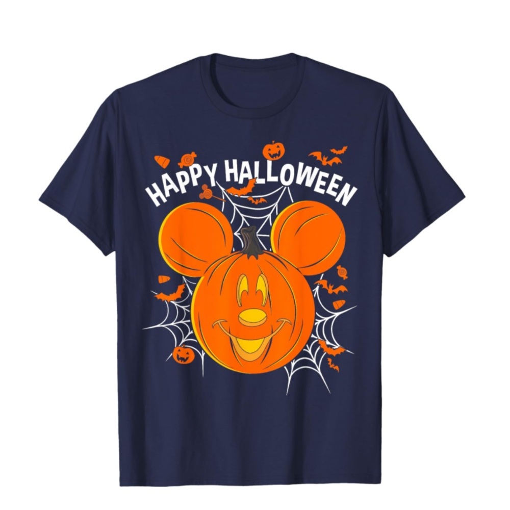 NWT Navy Blue Plus Size Disney Mickey Mouse Pumpkin Happy Halloween T-Shirt